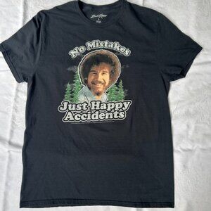 BOB ROSS NO MISTAKES JUST HAPPY ACCIDENTS TSHIRT BLACK ADULT LARGE